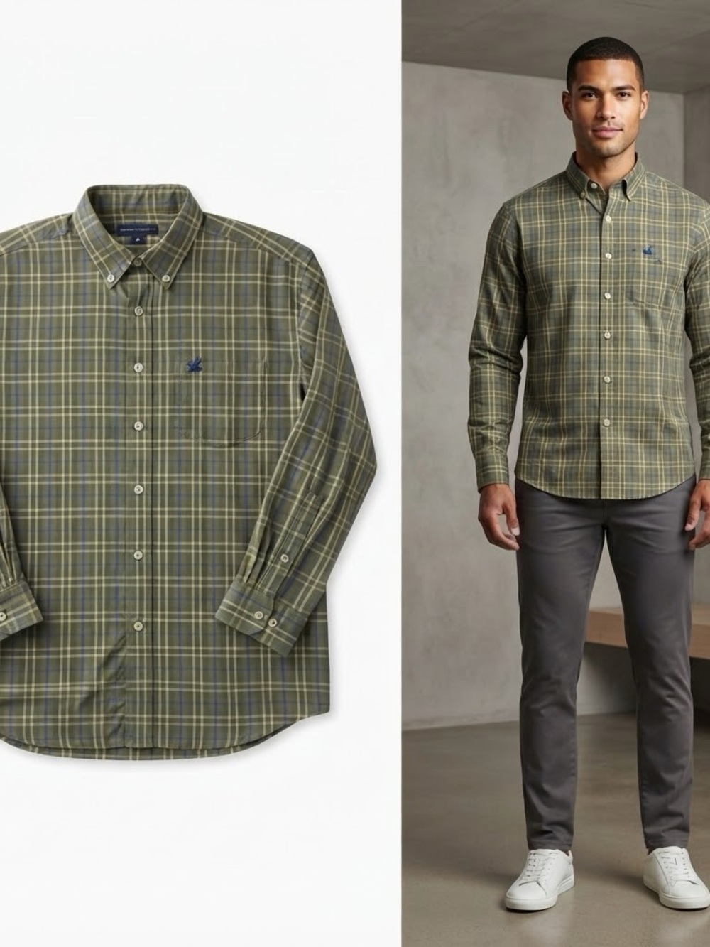 Southern Marsh Olive Plaid Button-Down Shirt Medium